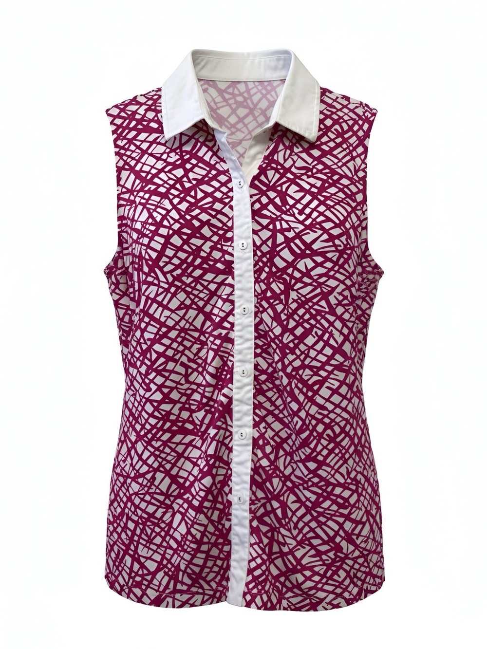 J.McLaughlin Catalina Cloth Sleeveless Top Women M Pink White Geometric Collar